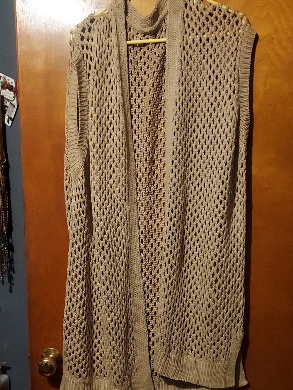 Open Knit Open Front Camel Cardigan